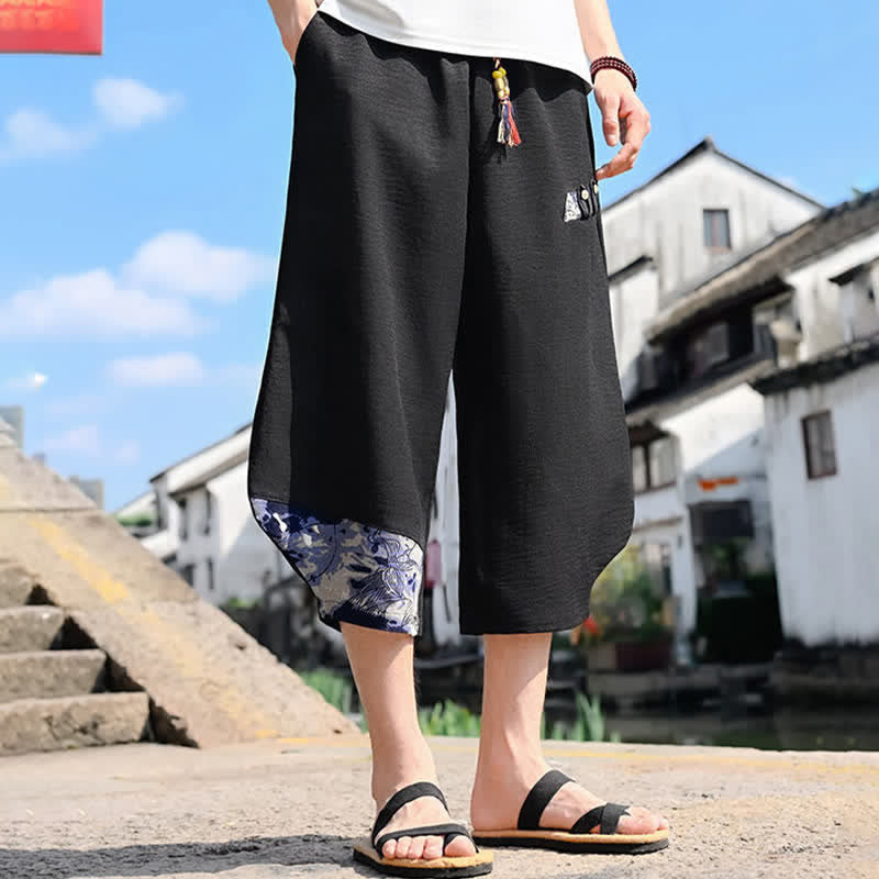 Nimara Ritual Summer Casual Vintage Drawstring Floral Capri Pants Men's Harem Pants With Pocket