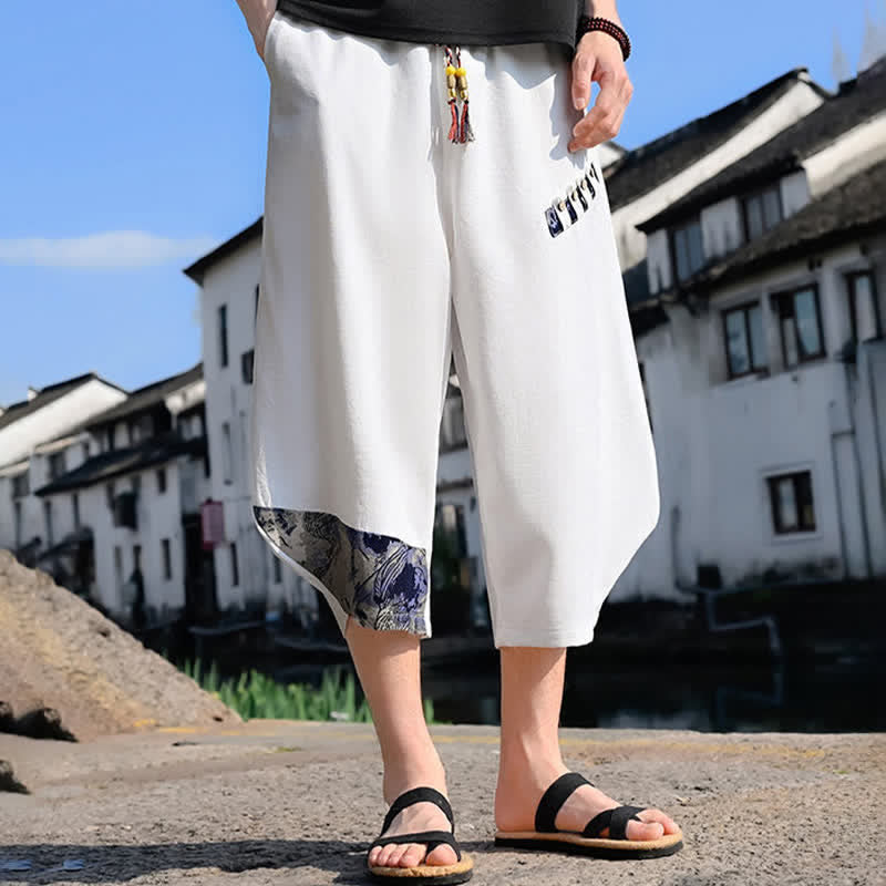 Nimara Ritual Summer Casual Vintage Drawstring Floral Capri Pants Men's Harem Pants With Pocket