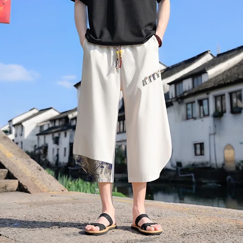Nimara Ritual Summer Casual Vintage Drawstring Floral Capri Pants Men's Harem Pants With Pocket