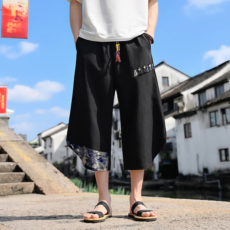 Nimara Ritual Summer Casual Vintage Drawstring Floral Capri Pants Men's Harem Pants With Pocket