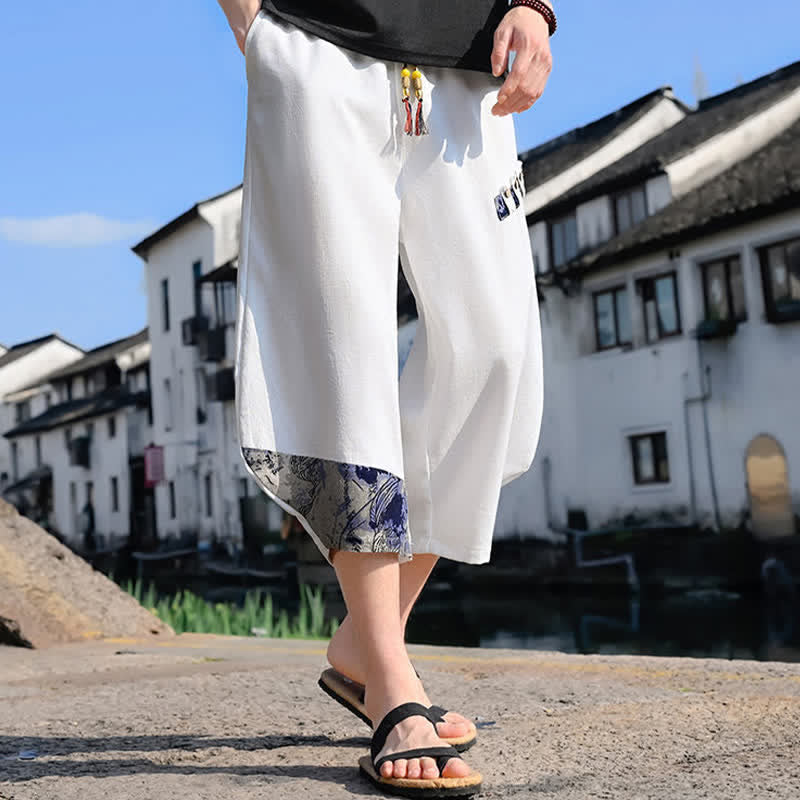 Nimara Ritual Summer Casual Vintage Drawstring Floral Capri Pants Men's Harem Pants With Pocket