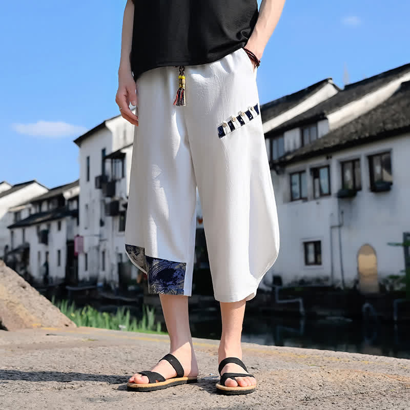 Nimara Ritual Summer Casual Vintage Drawstring Floral Capri Pants Men's Harem Pants With Pocket