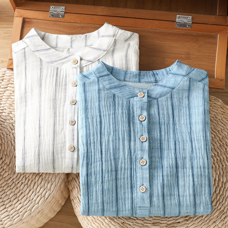 Nimara Ritual Summer Casual Minimalist Button-Up Striped Women's Short Sleeve Shirts