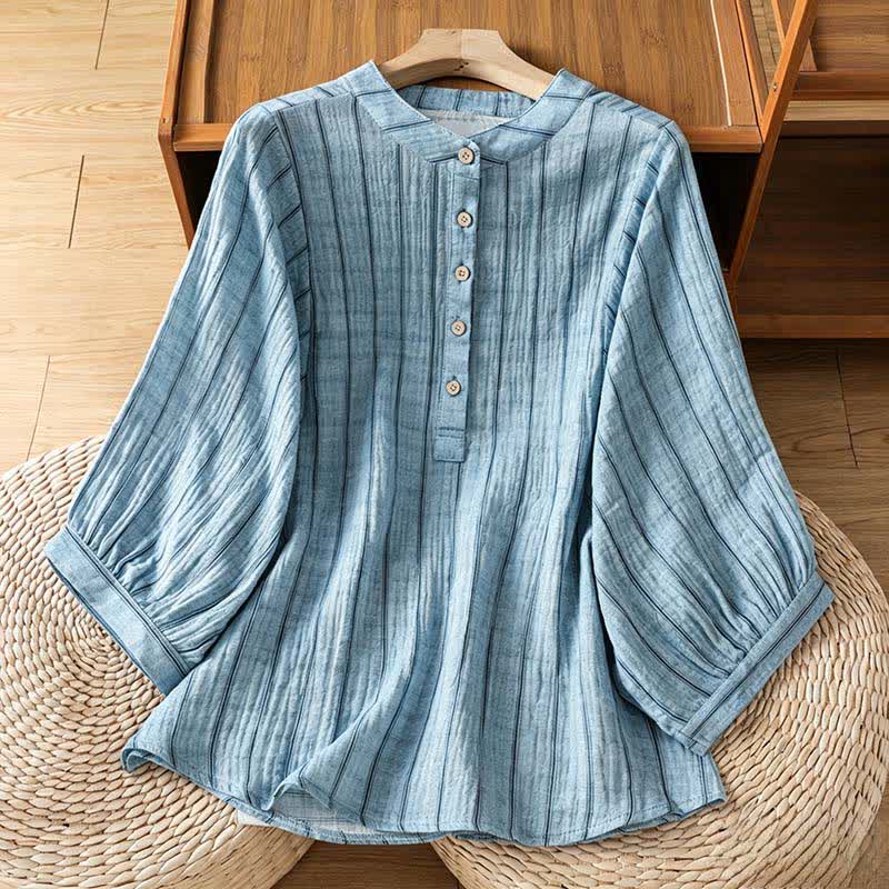 Nimara Ritual Summer Casual Minimalist Button-Up Striped Women's Short Sleeve Shirts