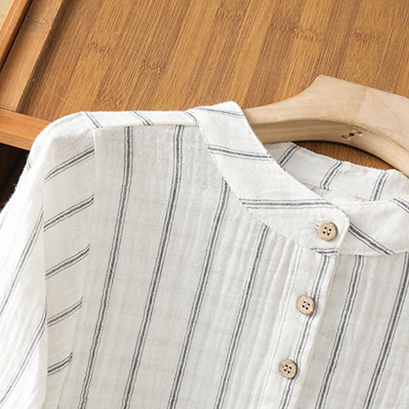 Nimara Ritual Summer Casual Minimalist Button-Up Striped Women's Short Sleeve Shirts