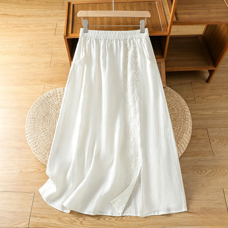 Nimara Ritual Summer Casual Vintage Side Slit Solid Flowers Women's Skirts With Pocket