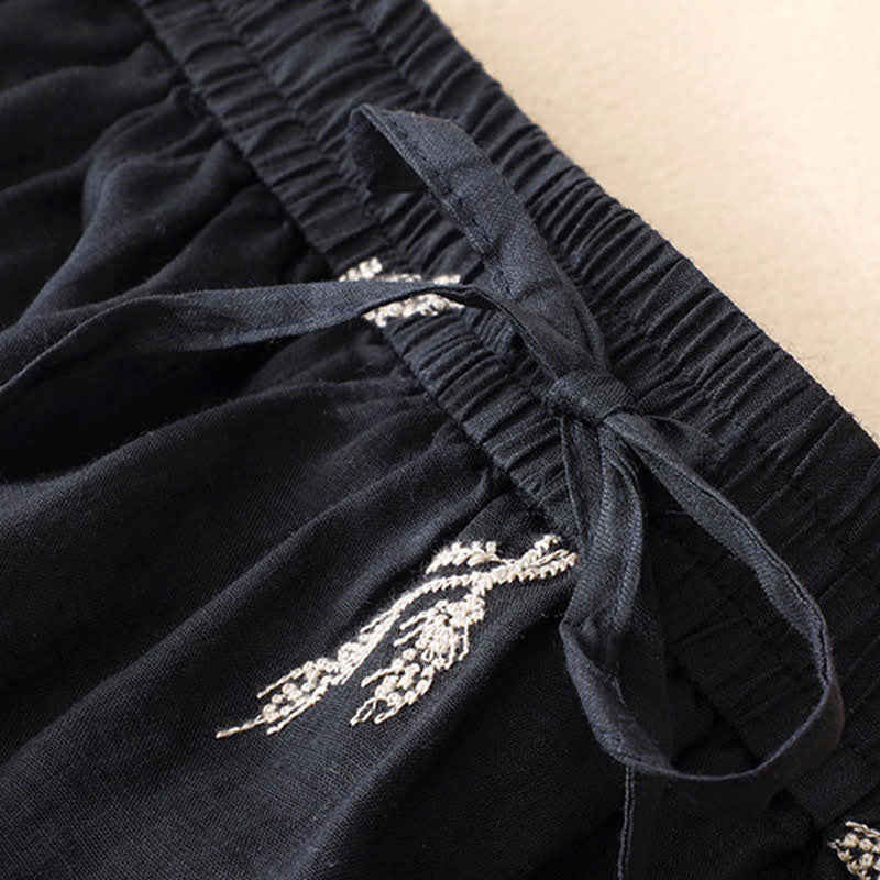 Nimara Ritual Summer Boho Casual Floral Drawstring Cropped Pants Women's Wide Leg Pants