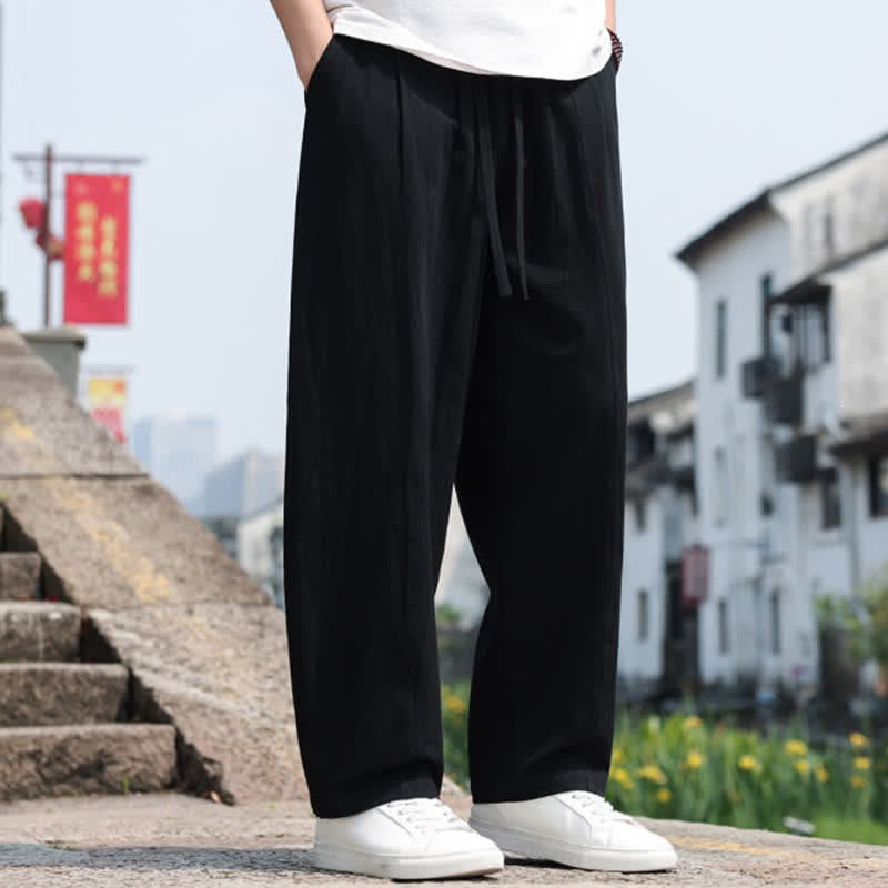 Nimara Ritual Summer Casual Minimalist Drawstring Solid Cotton Long Pants Men's Harem Pants With Pocket