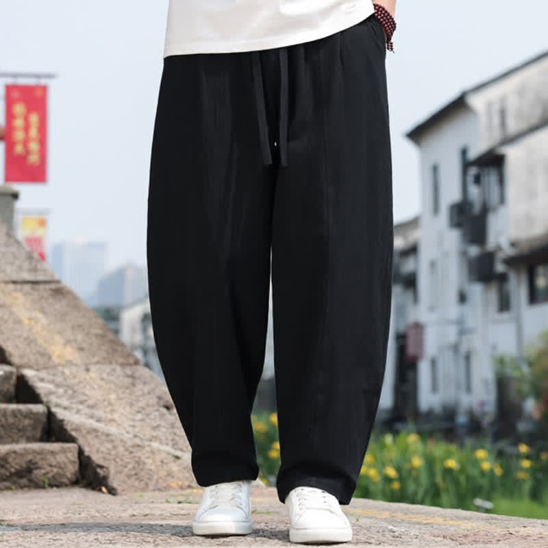 Nimara Ritual Summer Casual Minimalist Drawstring Solid Cotton Long Pants Men's Harem Pants With Pocket