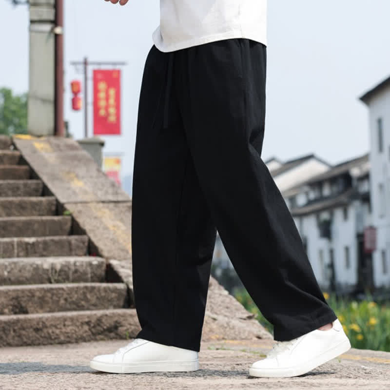Nimara Ritual Summer Casual Minimalist Drawstring Solid Cotton Long Pants Men's Harem Pants With Pocket