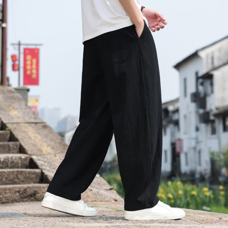 Nimara Ritual Summer Casual Minimalist Drawstring Solid Cotton Long Pants Men's Harem Pants With Pocket