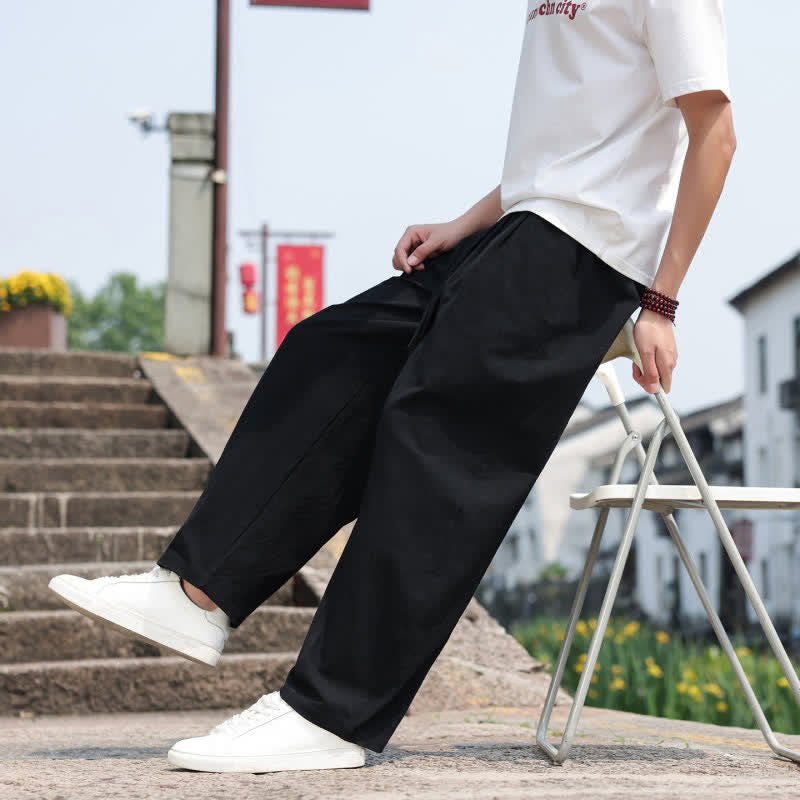 Nimara Ritual Summer Casual Minimalist Drawstring Solid Cotton Long Pants Men's Harem Pants With Pocket