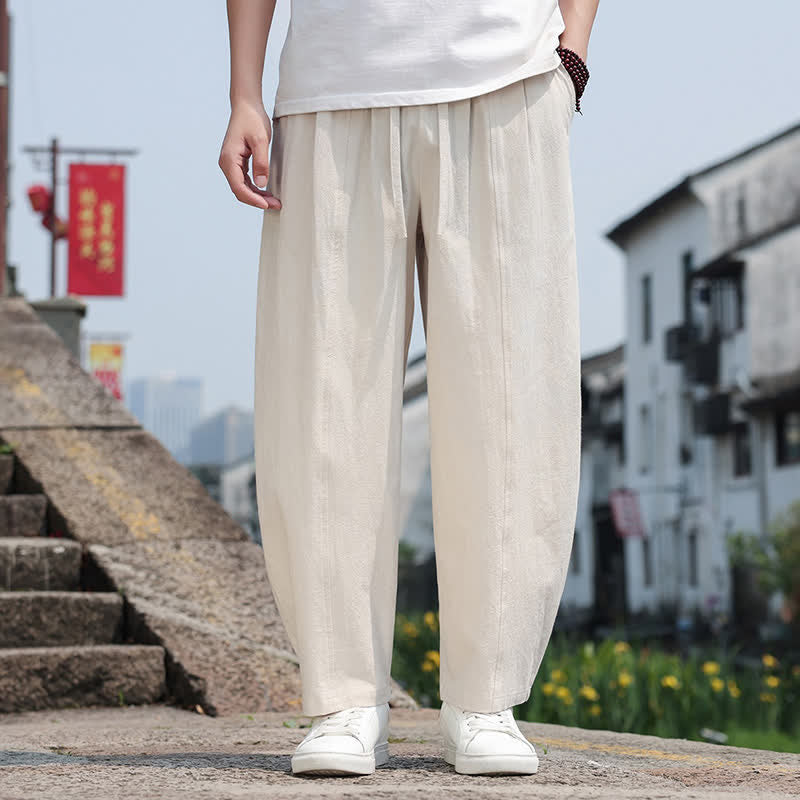Nimara Ritual Summer Casual Minimalist Drawstring Solid Cotton Long Pants Men's Harem Pants With Pocket