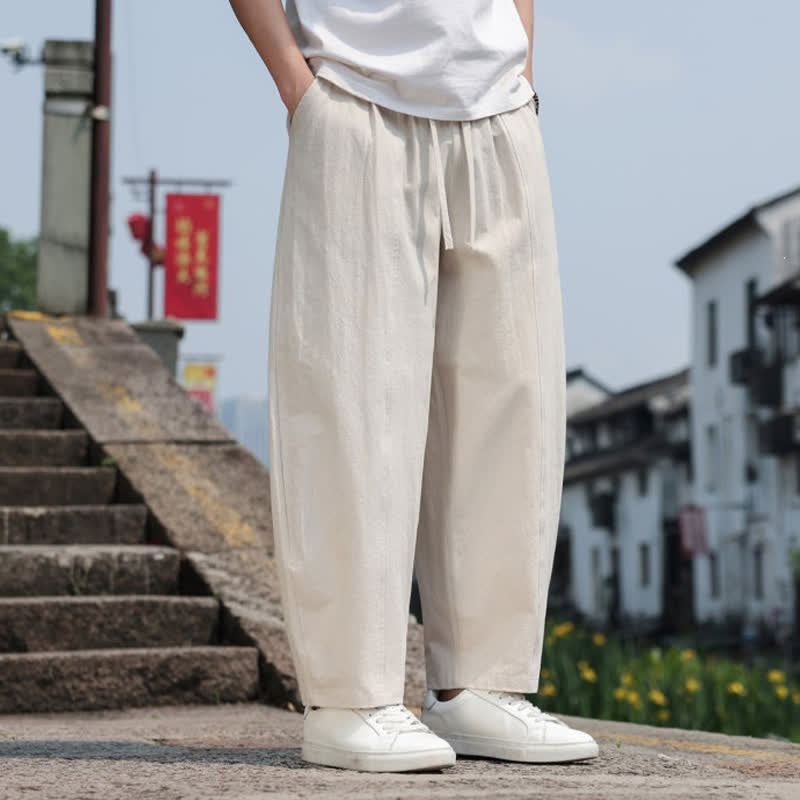 Nimara Ritual Summer Casual Minimalist Drawstring Solid Cotton Long Pants Men's Harem Pants With Pocket