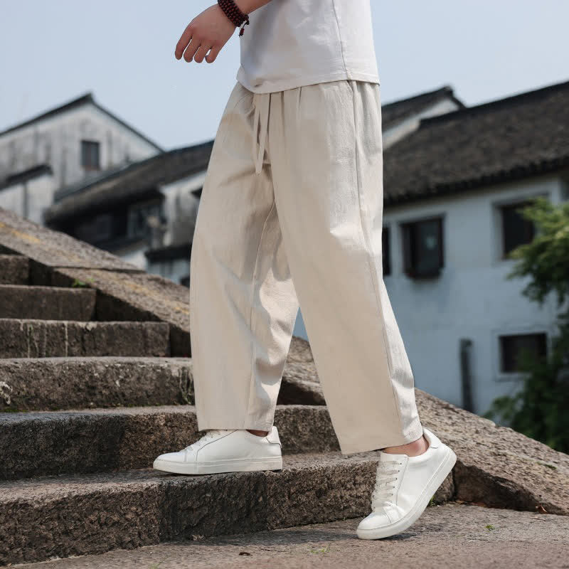 Nimara Ritual Summer Casual Minimalist Drawstring Solid Cotton Long Pants Men's Harem Pants With Pocket