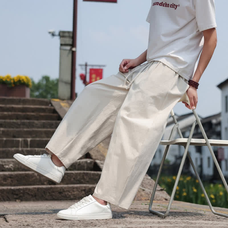 Nimara Ritual Summer Casual Minimalist Drawstring Solid Cotton Long Pants Men's Harem Pants With Pocket