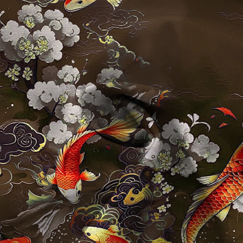 Nimara Ritual Red Koi Fish Cloud Wave White Floral Pattern Buttons Wrinkle-resistant Men's Short Sleeve Shirt