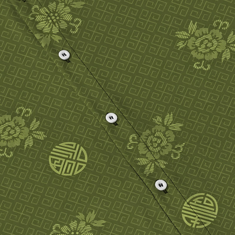 Nimara Ritual Geometric Floral Medallion Pattern Buttons Breathable Men's Short Sleeve Shirt