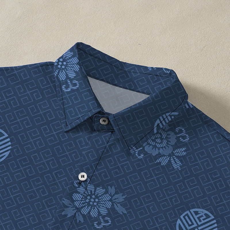 Nimara Ritual Geometric Floral Medallion Pattern Buttons Breathable Men's Short Sleeve Shirt