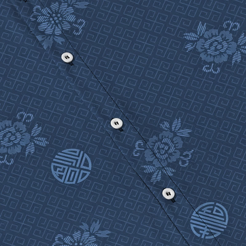 Nimara Ritual Geometric Floral Medallion Pattern Buttons Breathable Men's Short Sleeve Shirt
