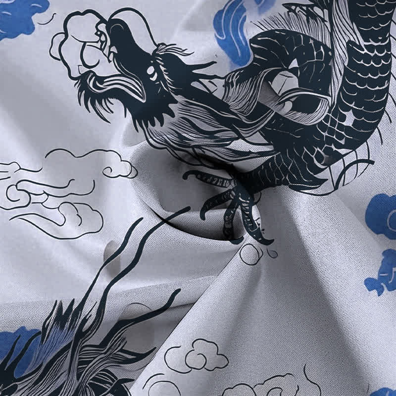 Nimara Ritual Oriental Dragon Cloud Pattern Buttons Wrinkle-resistant Men's Short Sleeve Shirt