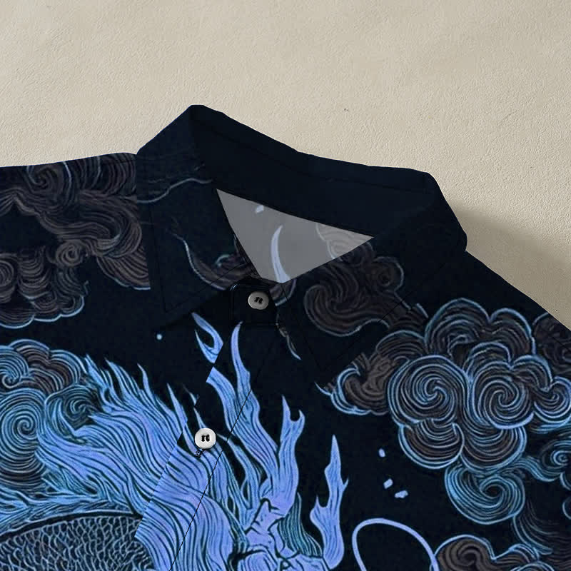 Nimara Ritual Golden Dragon Cloud Pattern Buttons Wrinkle-resistant Men's Short Sleeve Shirt