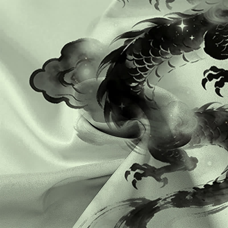 Nimara Ritual Ink Dragon Cloud Pattern Buttons Wrinkle-resistant Men's Short Sleeve Shirt