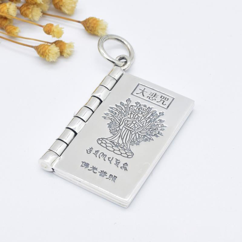 Nimara Ritual 990 Sterling Silver Heart Sutra Great Compassion Shurangama Mantra Lotus Vajra Peace Necklace Pendant