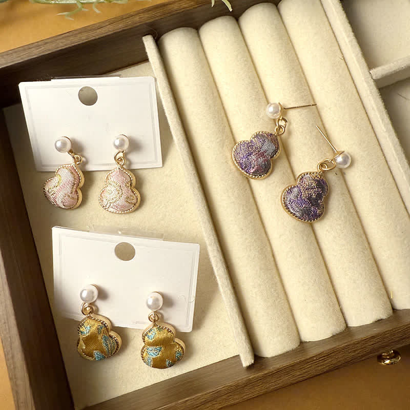 Nimara Ritual Song Brocade Pearl Gourd Healing Handmade Stud Dangle Earrings