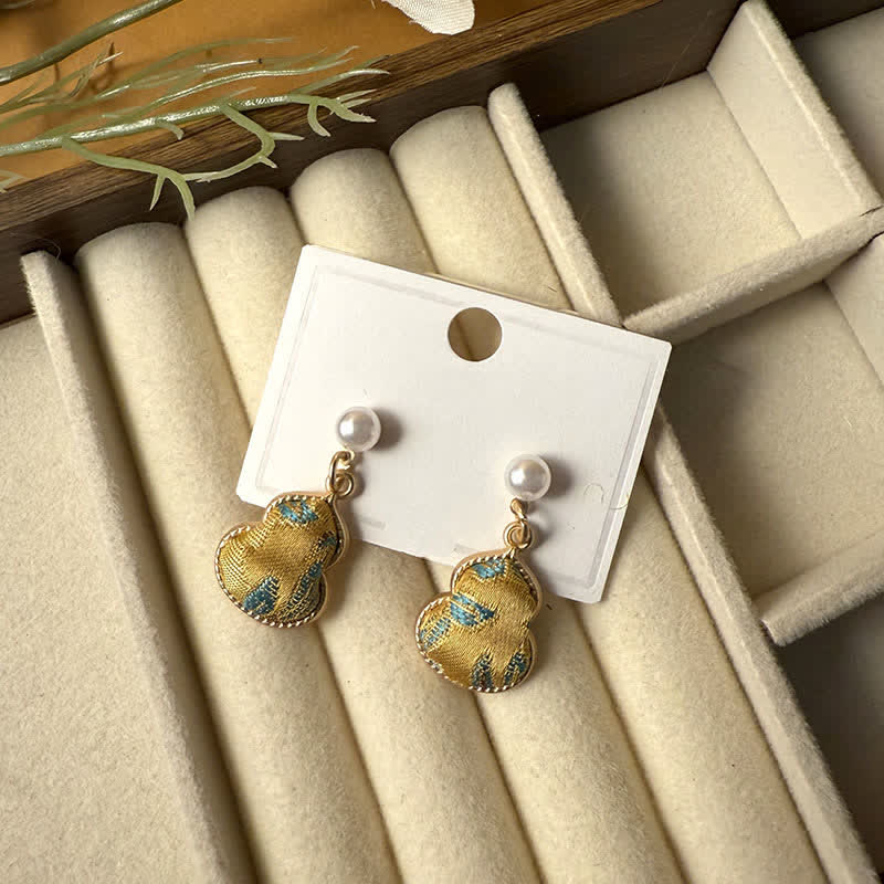 Nimara Ritual Song Brocade Pearl Gourd Healing Handmade Stud Dangle Earrings
