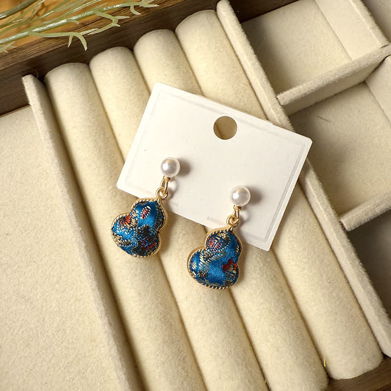 Nimara Ritual Song Brocade Pearl Gourd Healing Handmade Stud Dangle Earrings