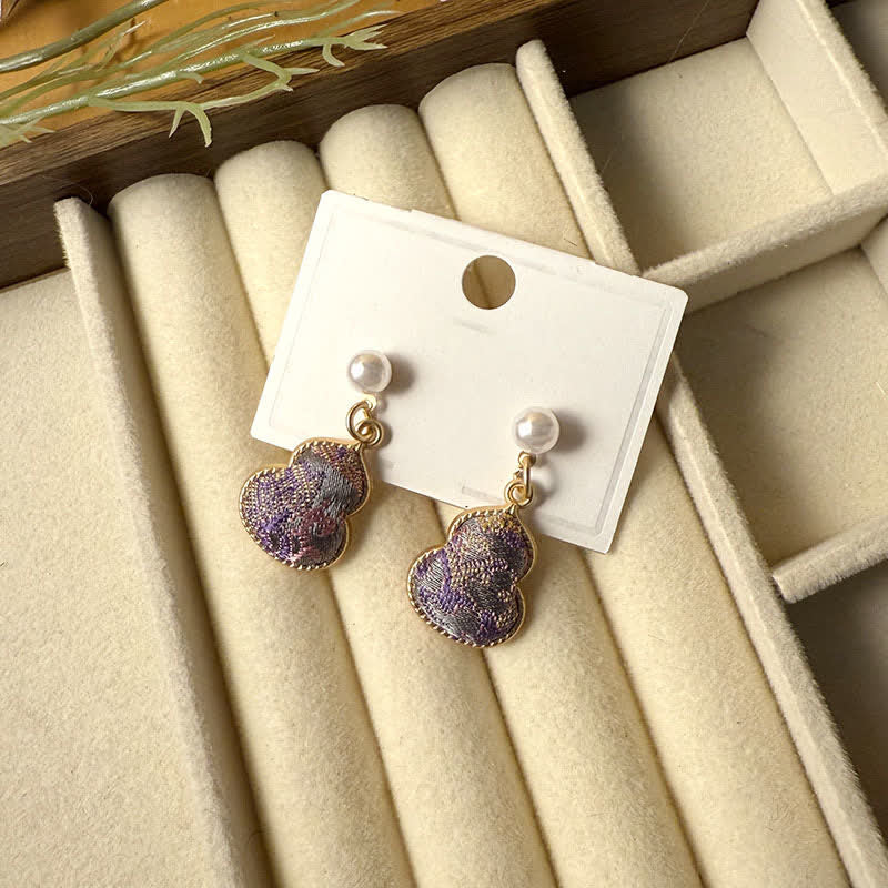Nimara Ritual Song Brocade Pearl Gourd Healing Handmade Stud Dangle Earrings
