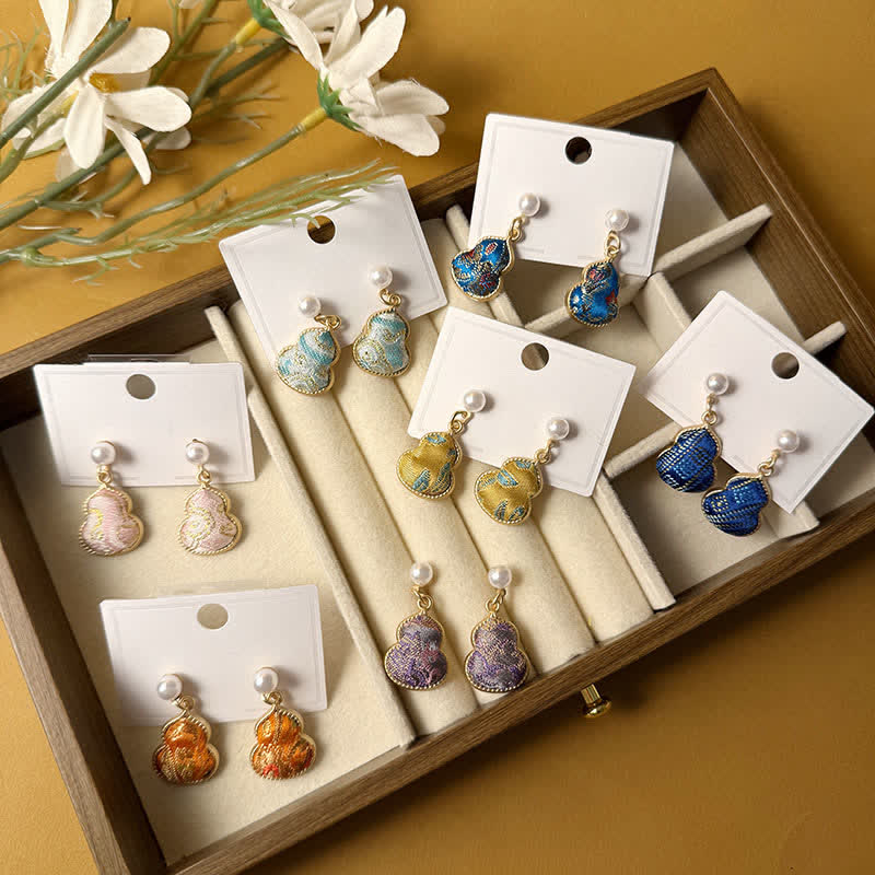 Nimara Ritual Song Brocade Pearl Gourd Healing Handmade Stud Dangle Earrings