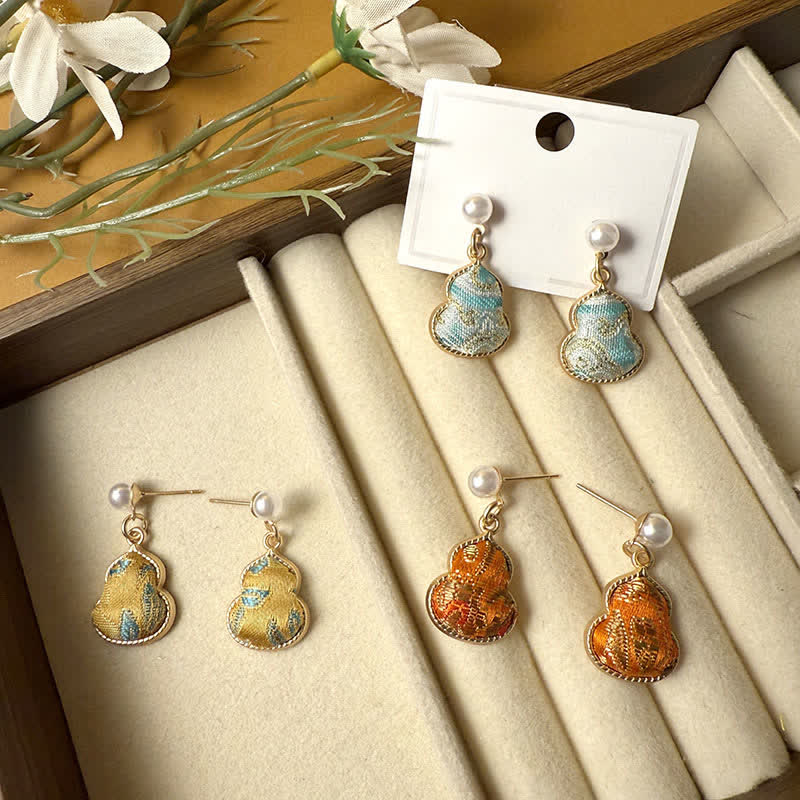 Nimara Ritual Song Brocade Pearl Gourd Healing Handmade Stud Dangle Earrings