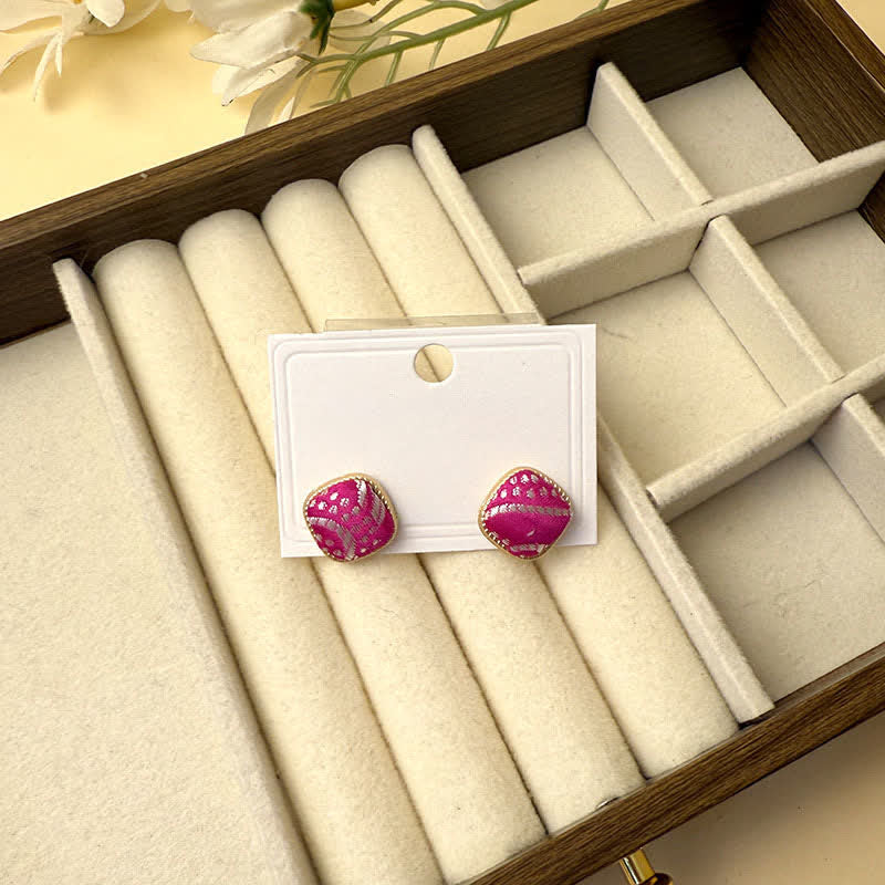 Nimara Ritual Handmade Song Brocade Protection Geometric Square Stud Earrings