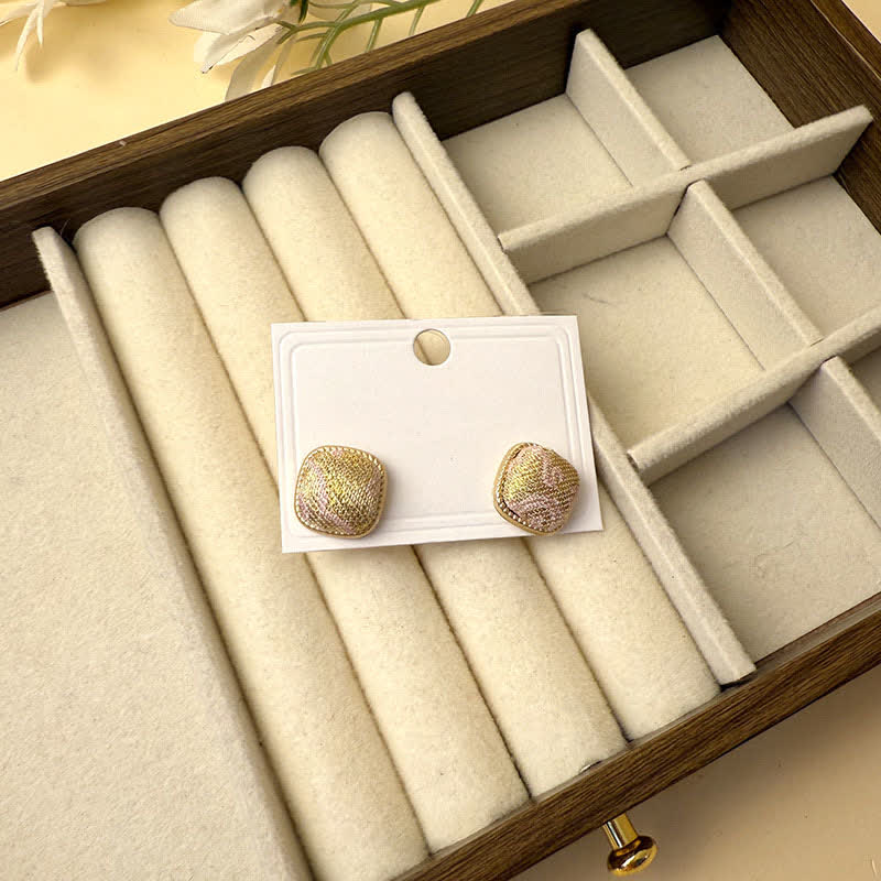 Nimara Ritual Handmade Song Brocade Protection Geometric Square Stud Earrings