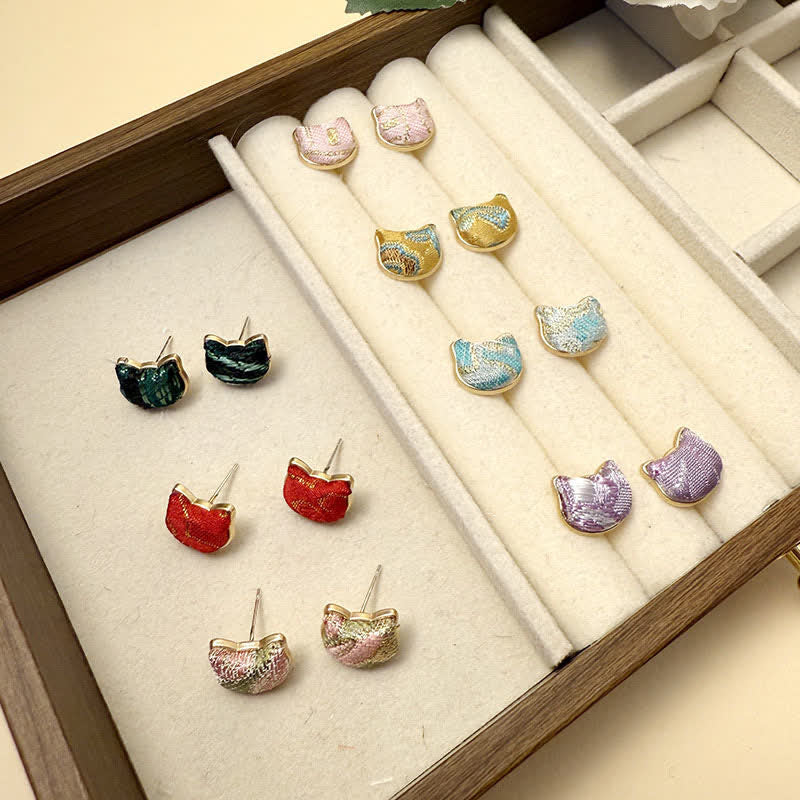 Nimara Ritual Handmade Song Brocade Protection Geometric Square Stud Earrings