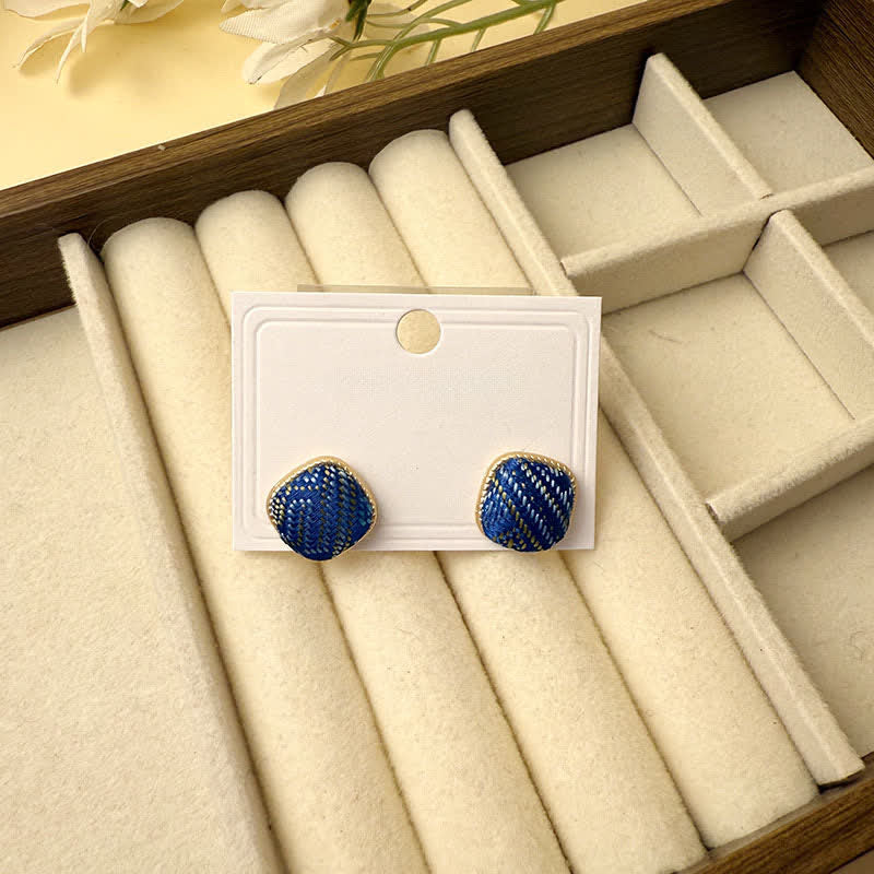 Nimara Ritual Handmade Song Brocade Protection Geometric Square Stud Earrings