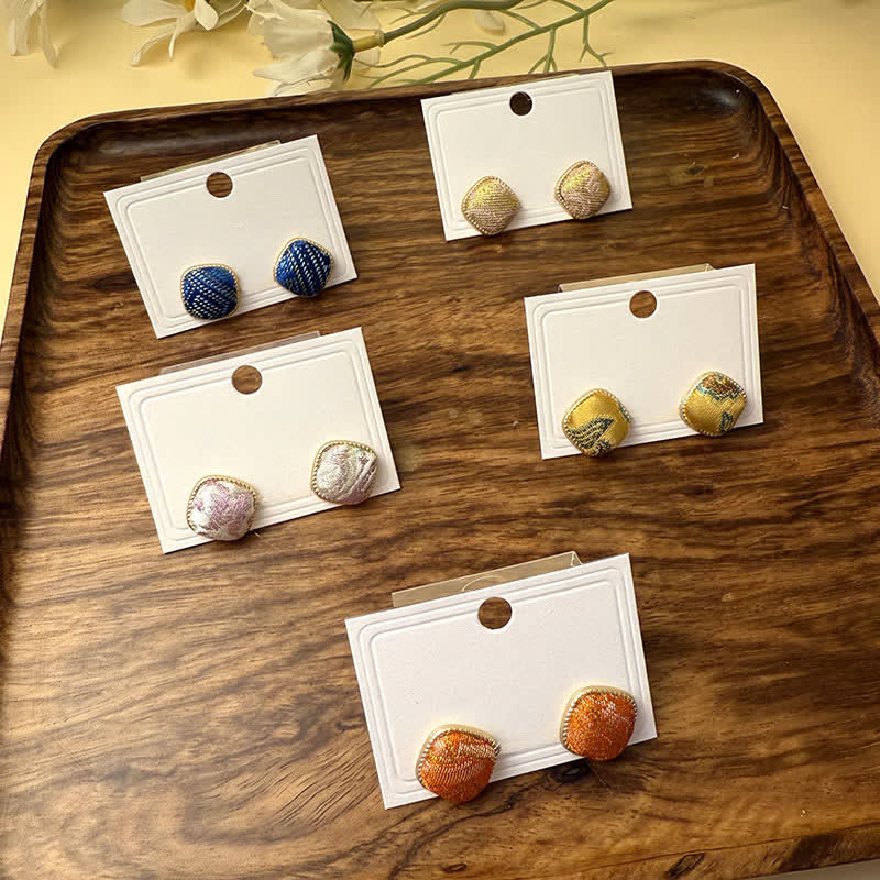 Nimara Ritual Handmade Song Brocade Protection Geometric Square Stud Earrings