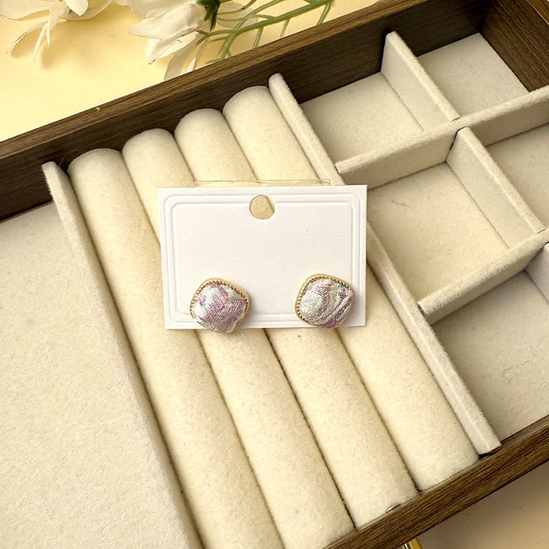 Nimara Ritual Handmade Song Brocade Protection Geometric Square Stud Earrings