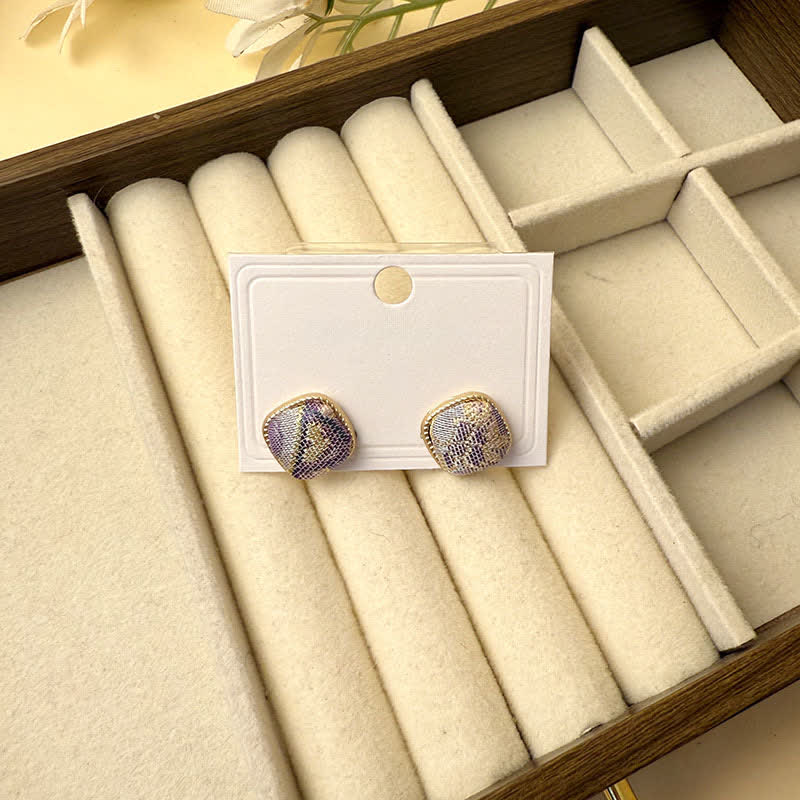Nimara Ritual Handmade Song Brocade Protection Geometric Square Stud Earrings
