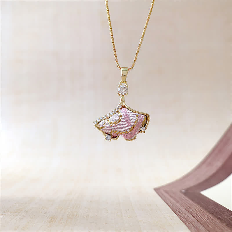 Nimara Ritual Song Brocade Copper Shell Heart Ginkgo Leaf Luck Necklace