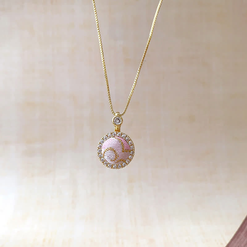 Nimara Ritual Song Brocade Copper Shell Heart Ginkgo Leaf Luck Necklace