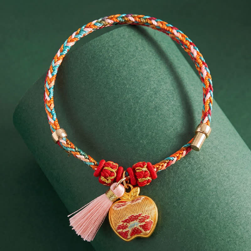 Nimara Ritual Handwoven Five Color Apple Money Bag Gourd Chinese Lock Charm Protection Bracelet