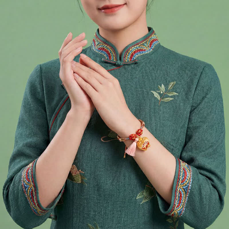 Nimara Ritual Handwoven Five Color Apple Money Bag Gourd Chinese Lock Charm Protection Bracelet