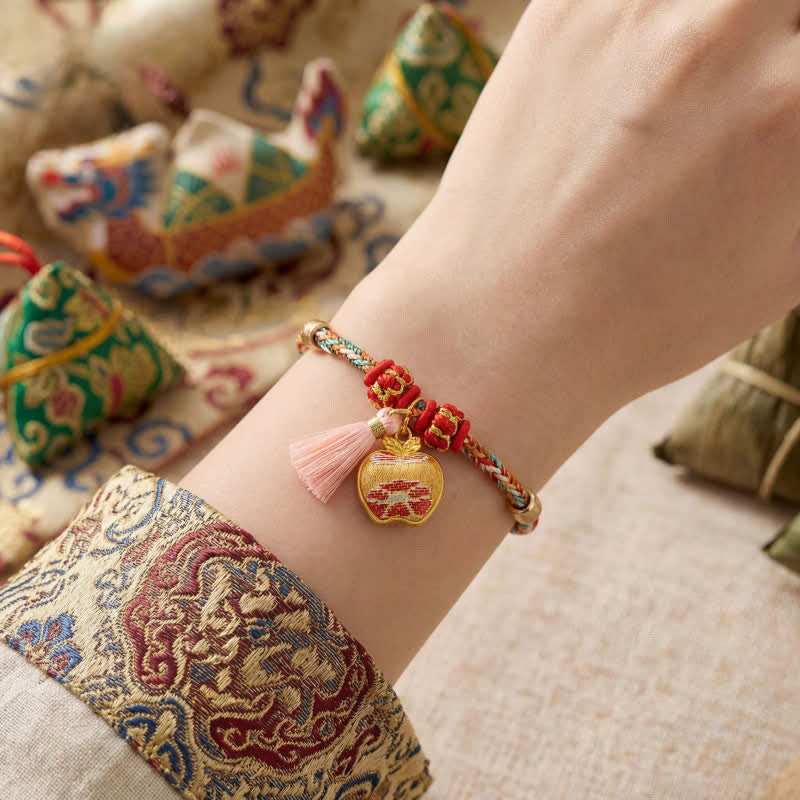 Nimara Ritual Handwoven Five Color Apple Money Bag Gourd Chinese Lock Charm Protection Bracelet