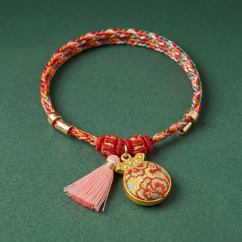 Nimara Ritual Handwoven Five Color Apple Money Bag Gourd Chinese Lock Charm Protection Bracelet