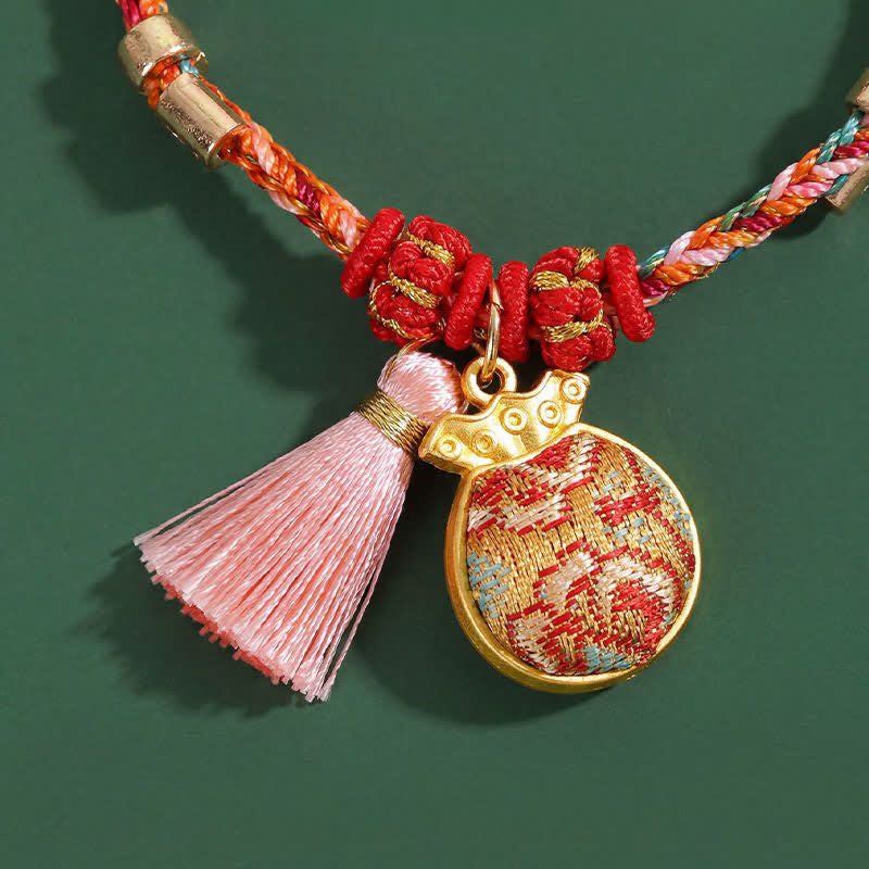 Nimara Ritual Handwoven Five Color Apple Money Bag Gourd Chinese Lock Charm Protection Bracelet