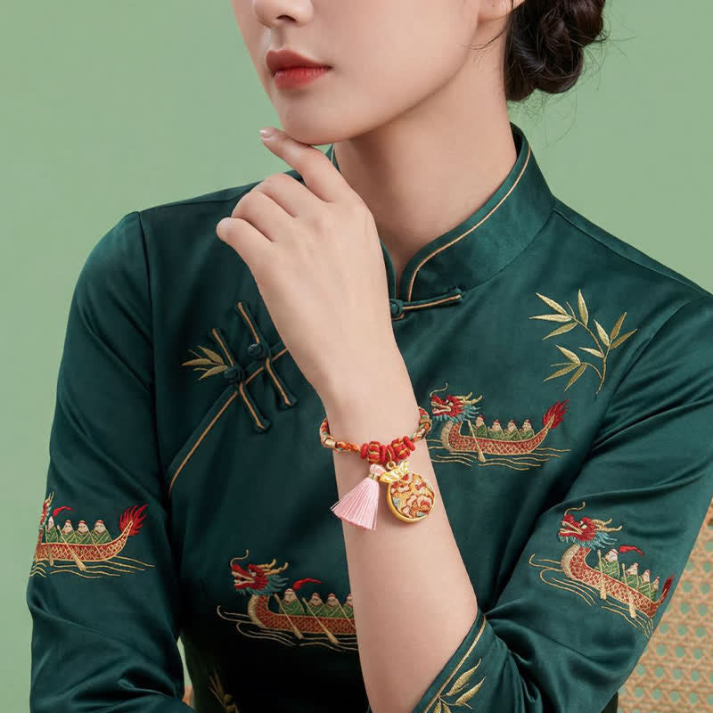 Nimara Ritual Handwoven Five Color Apple Money Bag Gourd Chinese Lock Charm Protection Bracelet