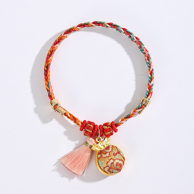 Nimara Ritual Handwoven Five Color Apple Money Bag Gourd Chinese Lock Charm Protection Bracelet